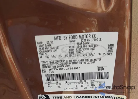 2012 Ford F-150 Lariat from USA, damaged, VIN 1FTFW1CF7CFB82926